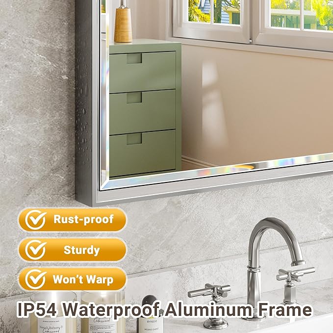 Silver Bathroom Mirror, 36x36 Inch Beveled Silver Square Mirror - Image 4
