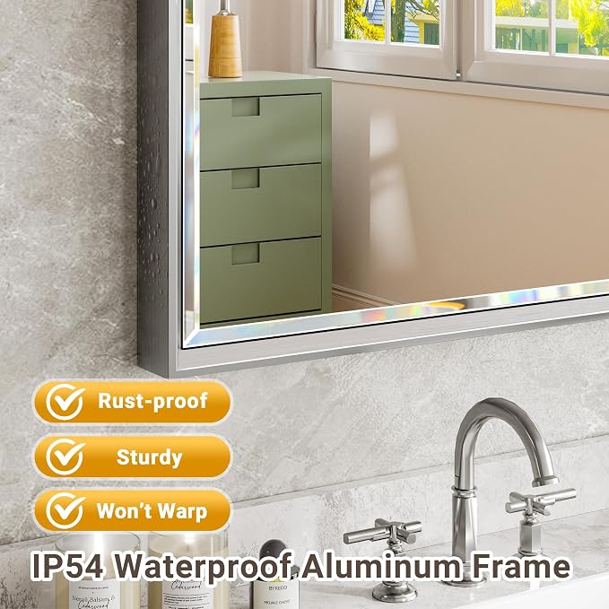 40 x 30 Silver Bathroom Mirror, Large Beveled Silver Bathroom Vanity Mirror - Image 4