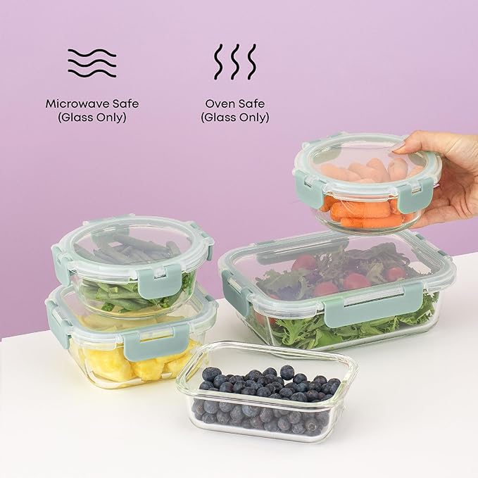 JoyJolt 24pc Borosilicate Glass Storage Containers with Lids | 12 Airtight/Freezer Safe Food Storage Containers for Pantry and Kitchen | Meal Prep Container for Lunch | Glass meal Set