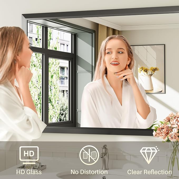Briivue 40x32 Inch Black Bathroom Mirror - Image 4