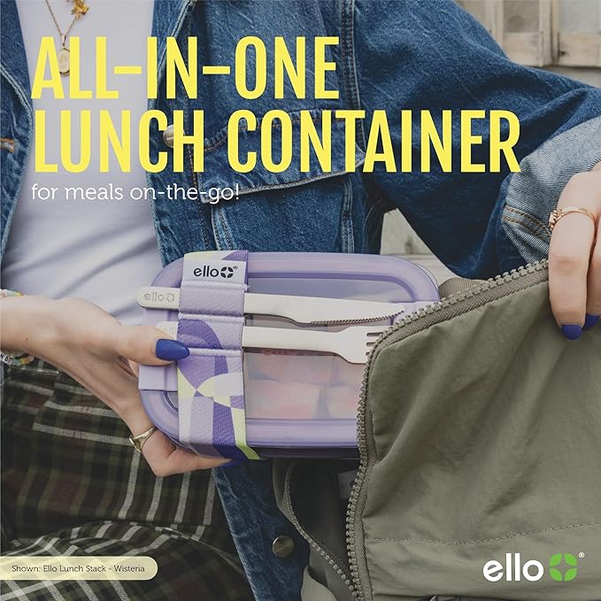 Ello 2-Pack Lunch Stack Plastic Food Storage Container Bento Box with Airtight, Leak-Proof Locking Plastic Lids and Silicone Base, BPA-Free, Freezer, Microwave, and Dishwasher Safe, Blueberry