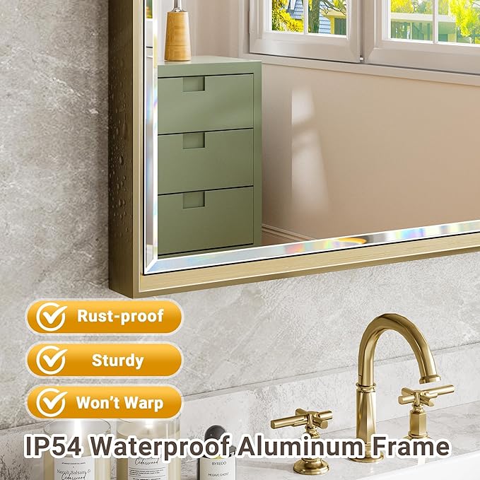 Gold Bathroom Mirror, 22x30 Brushed Gold Bathroom Mirror Beveled Edge, - Image 4