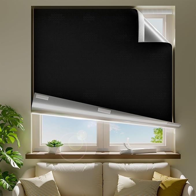 62" W x 36" L 100% Blackout Curtains, Total Darkness No-Drill Black Out Window by ZELMINE
