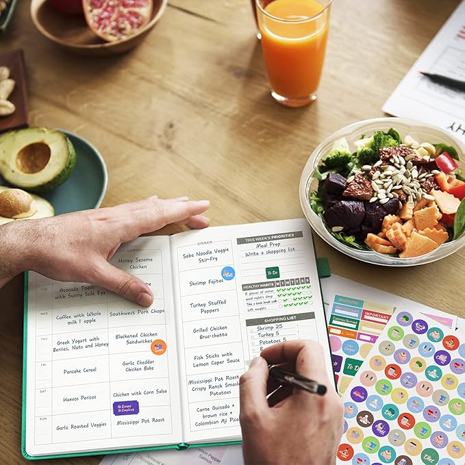 JUBTIC Meal Planner Notebook, Weekly & Daily Meal Prep Journal with Shopping and Grocery Lists for Food Planning Menu Planning Healthy Diet and Habits Tracker, Last 1 Year,Undated, A5, Green
