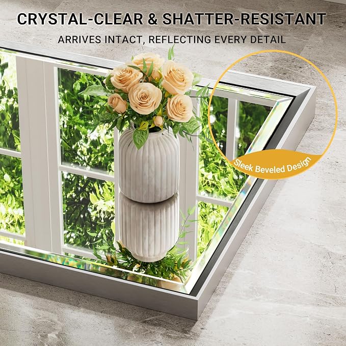 Silver Bathroom Mirror, 24x32 Inch Beveled Silver Vanity Mirror - Image 3