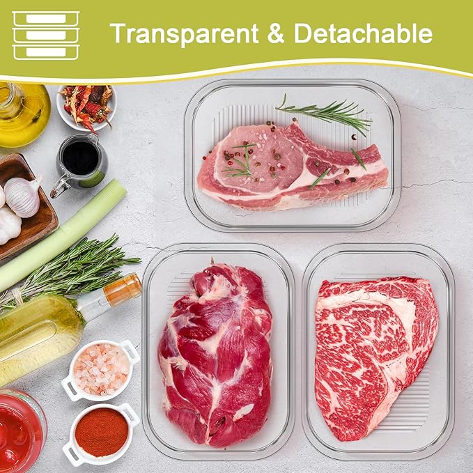 Cecnamt Stackable Deli Meat Container with Drainage Groove and Silicone Lid, Clear Refrigerator Storage Containers for Lunch Meats, Cold Cuts, Bacon, Cheese, BPA Free - 3 Layer