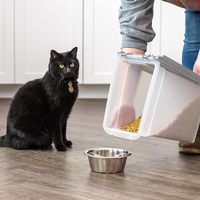 IRIS USA Airtight Dog Food Storage Container, WeatherPro, Up to 10 lbs, for Dog Cat Bird and Other Pet Food Storage Bin, Keep Fresh, Translucent Body, Made in USA, Clear/Gray