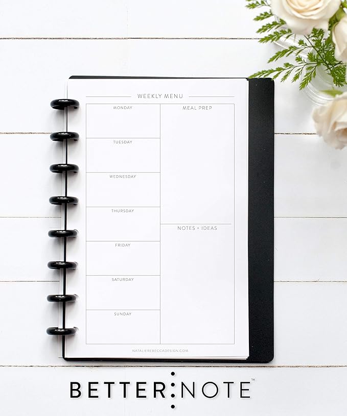 BetterNote Meal Plan Refill Pages for Disc Bound Planners, Fits Levenger Circa, TUL, Happy Planner, Staples ARC, Menu, Grocery List (6 months, 8-Disc, 5.5"x8.5")