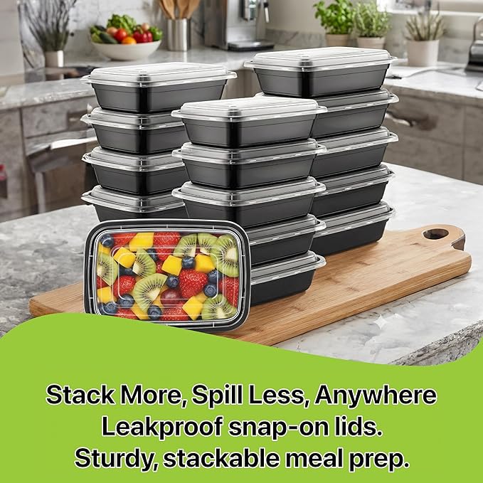 Meal Prep Containers [150 Set] x [24 oz] with Lids, 1 compartment, Stackable, Reusable, Leakproof, Food Safe, Microwave, Freezer & Dishwasher Safe for Food Prep Storage Bento (150 Set, 24 oz)