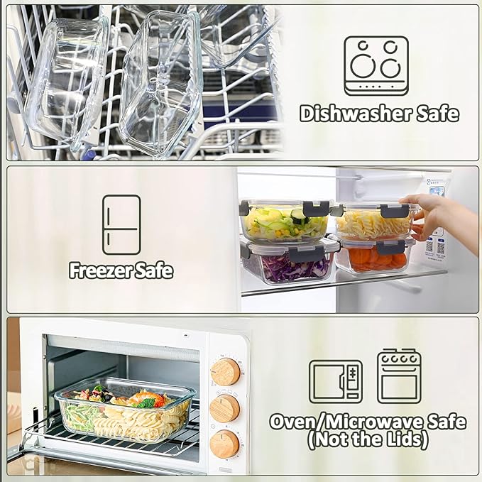 [5-Packs, 36 Oz.] Glass Meal Prep Containers with Locking Lids Glass Food Containers,Airtight Lunch Container,Microwave, Oven, Freezer and Dishwasher (4.5 Cup, White)