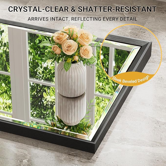 Black Framed Mirror for Bathroom, 22x30 Inch Black Rectangle Beveled Bathroom - Image 2