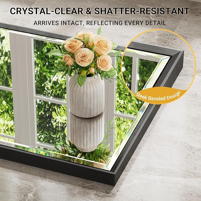 48 x 24 Black Framed Mirror for Bathroom, Beveled Black Bathroom Vanity Mirror - Image 3