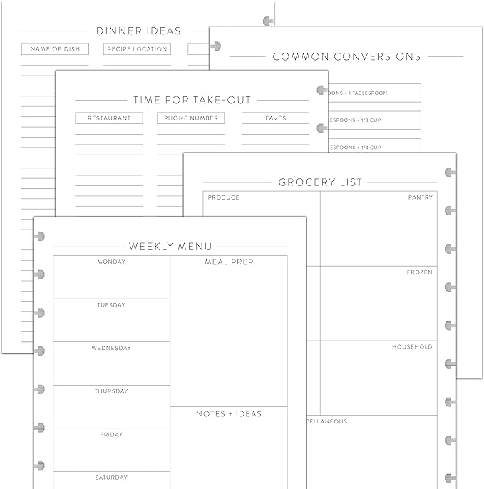 BetterNote Meal Plan Refill Pages for Discbound Planners, Fits Levenger Circa, TUL, Happy Planner, Staples ARC, Menu, Grocery List (6 months, 9-Disc, 7"x9.25")