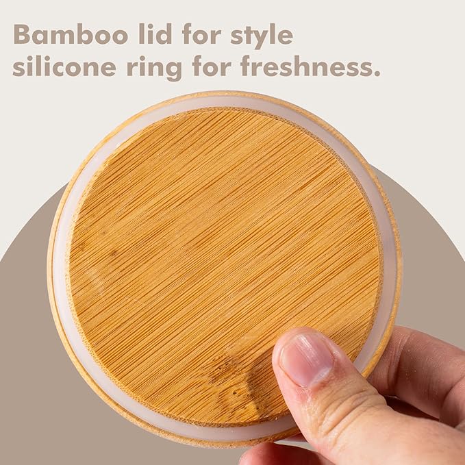 25oz 6PCS Round Airtight Glass Food Storage Jars, Clear Glass Food Storage Container with Bamboo Lid, Stackable Spice Jar, Kitchen Canister for Sugar, Tea, Coffee bean, Pasta, Oat, Spice