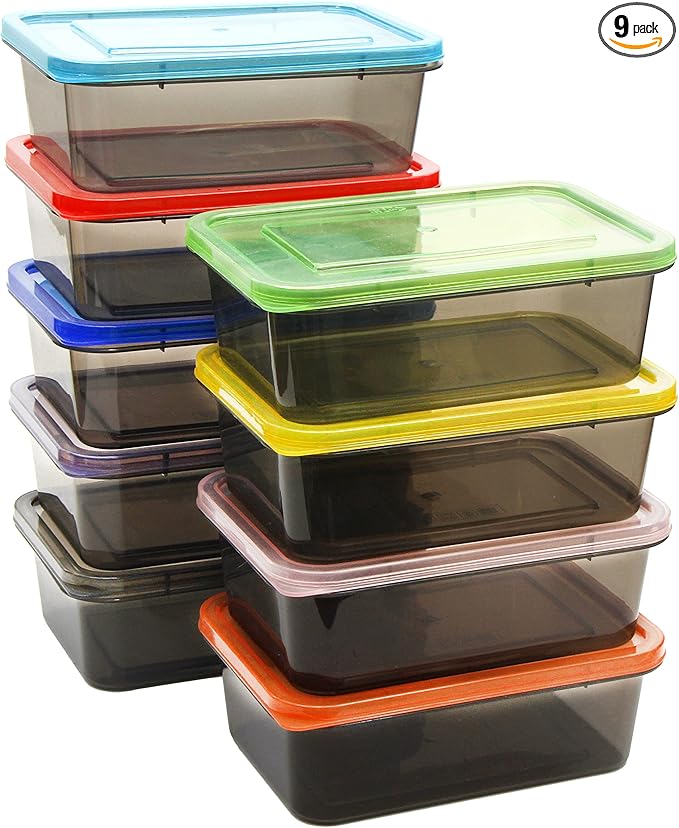 Youngever 9 Sets Thick Bento Lunch Box, Meal Prep Containers, Reusable Plastic Food Storage Container Boxes (One Compartment 20 Ounce)