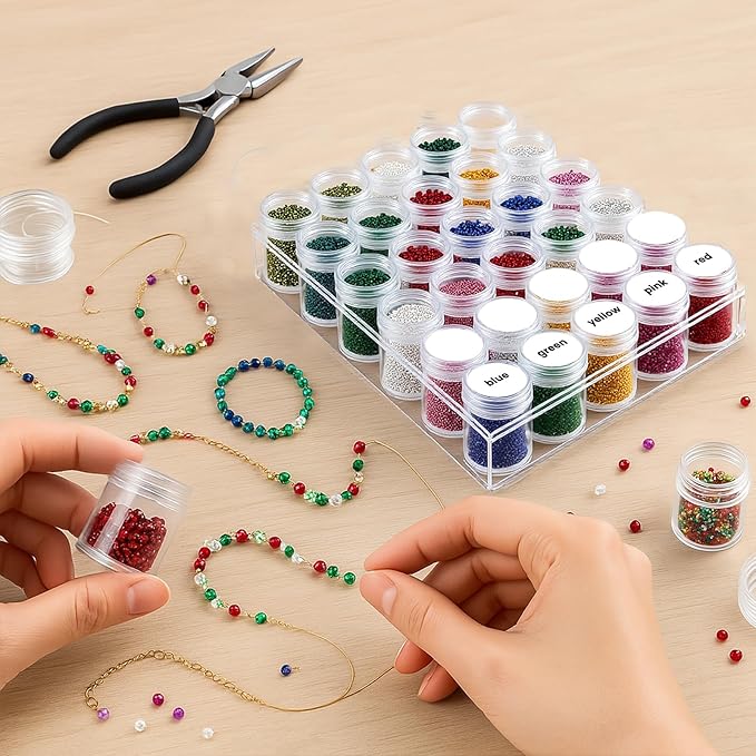 BigOtters 30 Grids Diamond Painting Storage Containers, Portable Bead Art Organizer Case with Lids for Crafts, Jewelry DIY