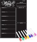 Magnetic Refrigerator Chalkboard,Weekly Menu, Meal Planner, Grocery Shopping List, Dry Erase Board, for Kitchen Fridge with 8 Color Magnetic Markers (16inchx12inch)