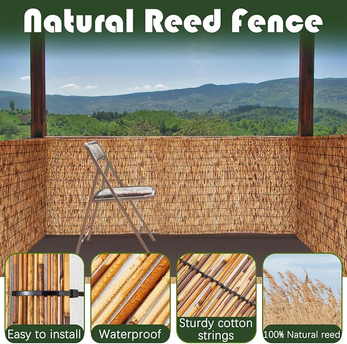 Barydat 4 Pcs 4 x 16.4 ft Reed Fence Roll, 85% Shade Bamboo Privacy Screen - Image 8