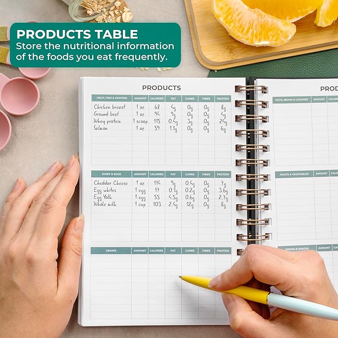 Clever Fox Food Journal Spiral - Daily Food Diary, Meal Prep Planner to Track Calories & Nutrients, Weight Loss Tracker Notebook (Black)