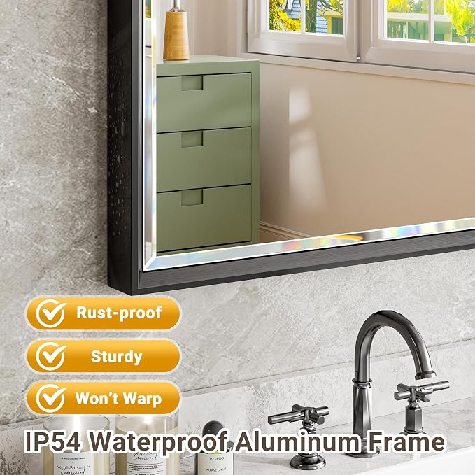 72 x 36 Black Framed Mirror for Bathroom, Beveled Black Bathroom Vanity Mirror - Image 5