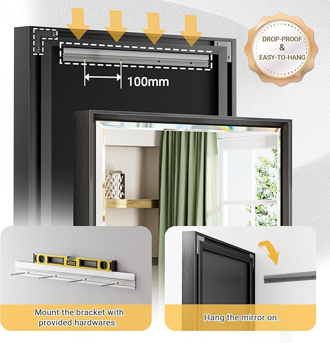 Black Framed Mirror for Bathroom, 22x30 Inch Black Rectangle Beveled Bathroom - Image 4