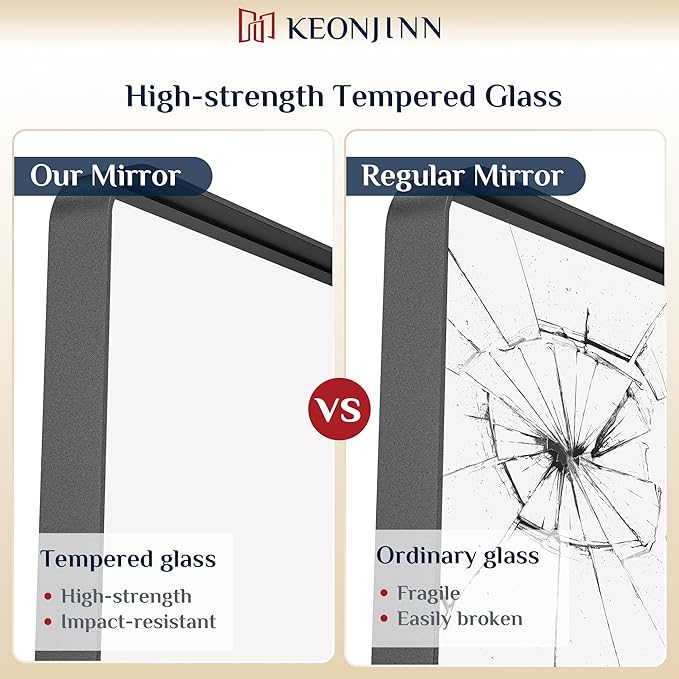 Keonjinn Black Bathroom Mirror for Vanity, Tempered Glass, Anti-Rust - Image 4