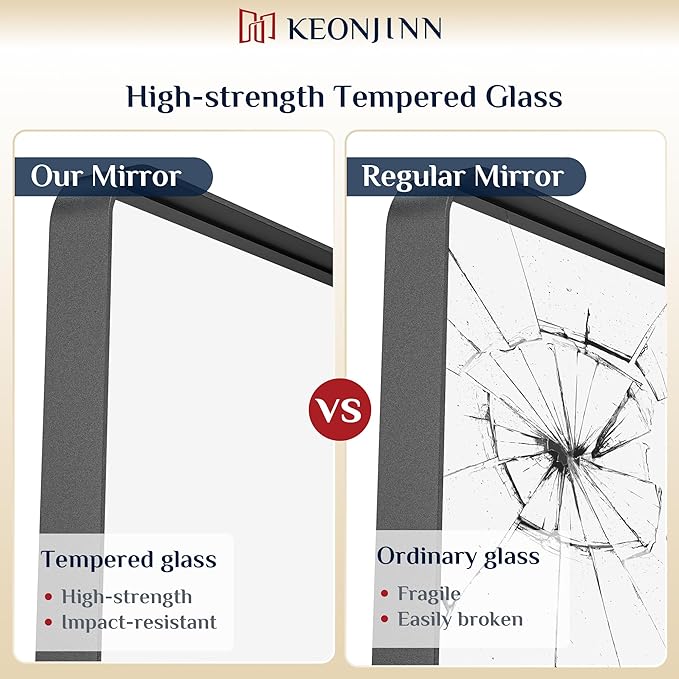 Keonjinn Black Bathroom Mirror, 55” x 30” Rounded Rectangle Sandblasted Finish - Image 4