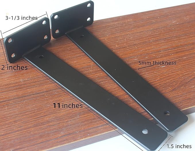 12 Pack - 11 inch Black Hidden L Shelf Bracket Iron Floating Shelf Brackets - Image 2