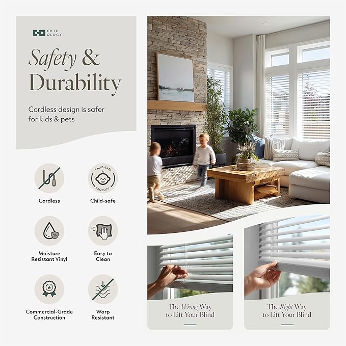 CHICOLOGY Cordless Mini Blinds for Indoor Windows, 20.25" W x 48" H, Light - Image 7