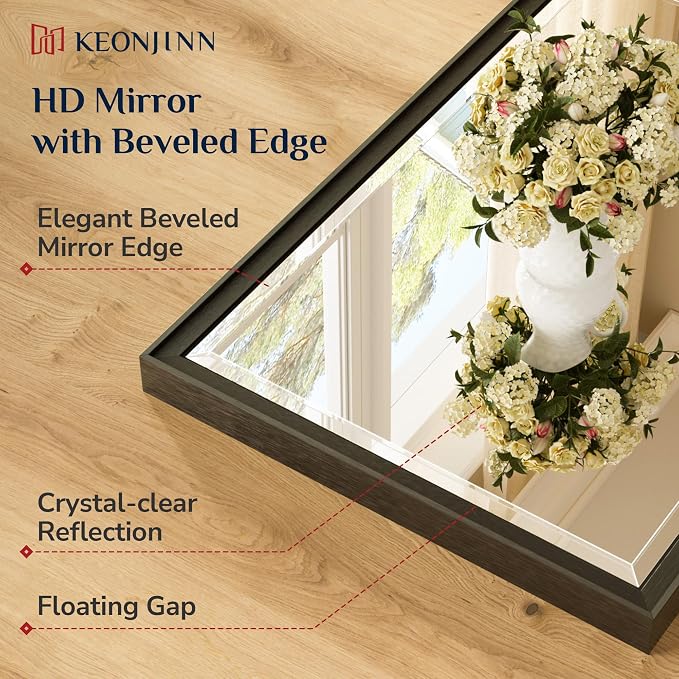 Keonjinn 24" x 36" Black Bathroom Mirror, Brushed Black Framed Mirror - Image 4