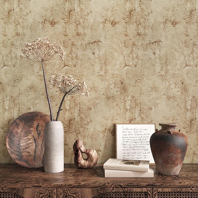 VEELIKE Aged Tan Concrete Wallpaper Peel and Stick Textured Distressed Concrete by VEELIKE