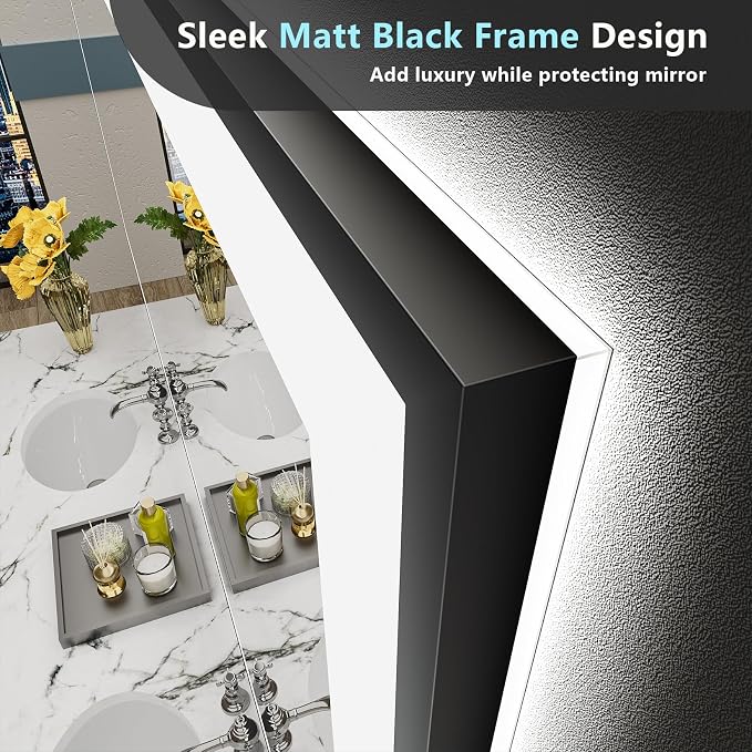 48x38 Black Framed LED Bathroom Mirror - Image 3