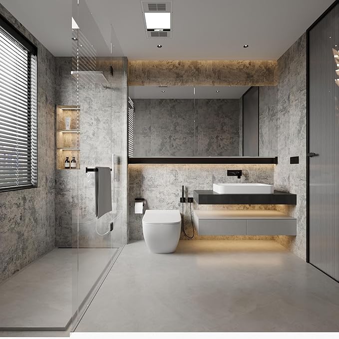 BAYYA Extra Wide Concrete Textured Wallpaper Peel Stick Light Grey Matte - Image 4