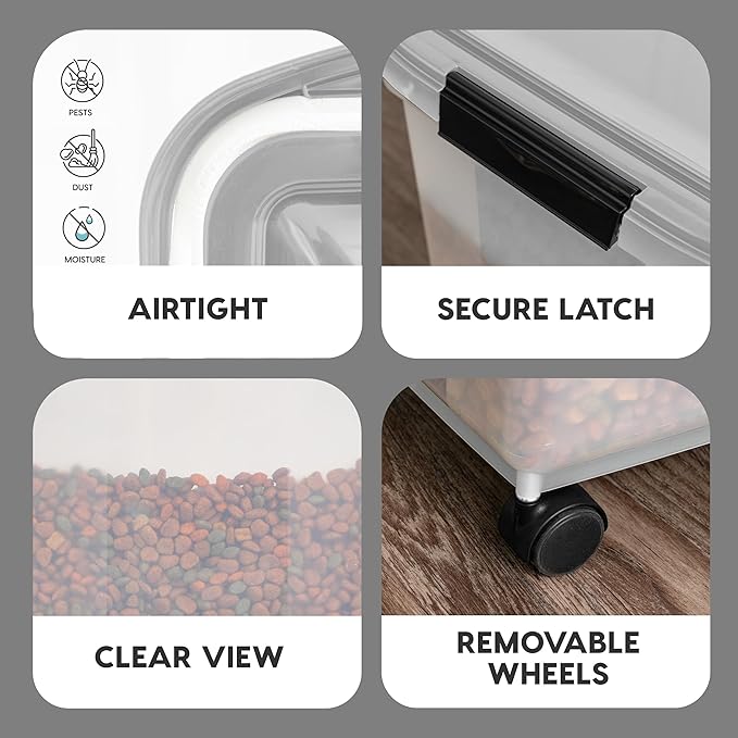 IRIS USA Airtight Dog Food Storage Container, WeatherPro, Up to 10 lbs, for Dog Cat Bird and Other Pet Food Storage Bin, Keep Fresh, Translucent Body, Made in USA, Clear/Gray
