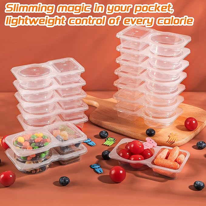 ALFEVA 24 Pcs Reusable Snack Containers with Lids Portion control, Meal Prep Containers for Kids adults On the Go Meals, 10 Forks, Snack Pack Containers for Travel - Camping Essentials