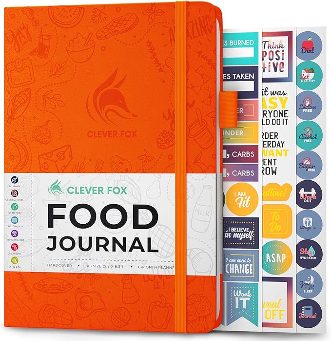 Clever Fox Food Journal - Daily Food Diary, Meal Planner to Track Calories & Nutrients, Weight Tracker Notebook, A5 (Orange)