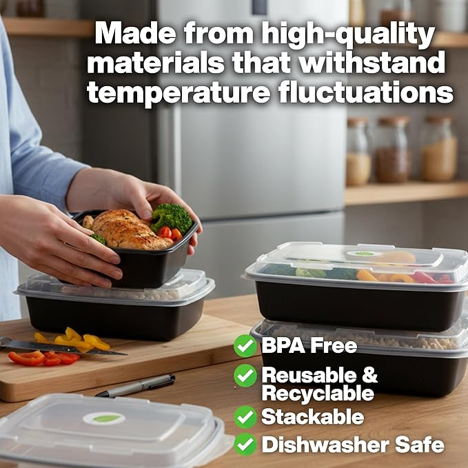 Meal Prep Containers [30 Pack] Rectangular Food Storage Containers with Lids, Bento Box, BPA Free, Stackable, Microwave/Dishwasher/Freezer Safe To Go Food Containers for Meal Prep (16 oz)