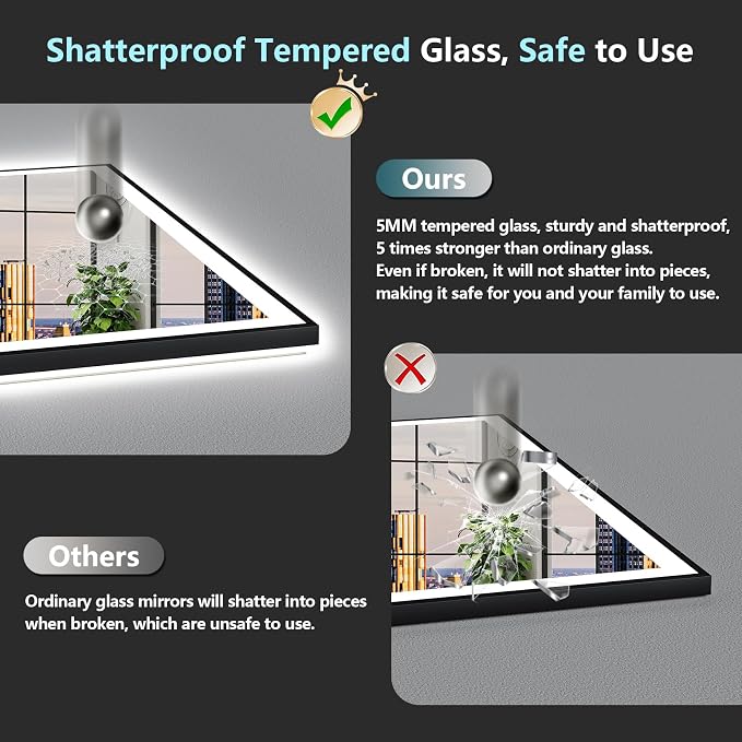 84x32 Black Framed LED Bathroom Mirror - Image 8