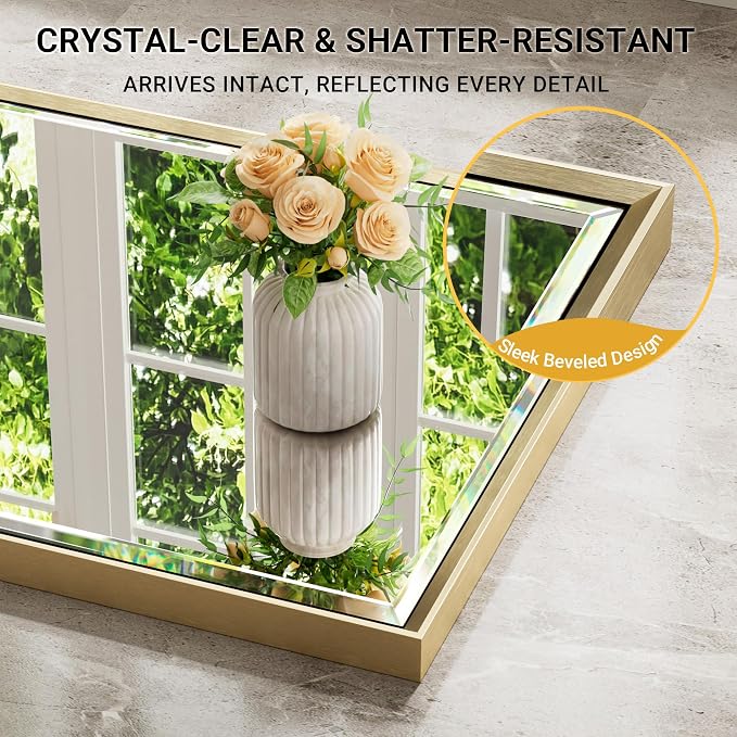 Brushed Gold Bathroom Mirror, Anti-Rust Gold Framed Rectangle Wall Mirror - Image 4
