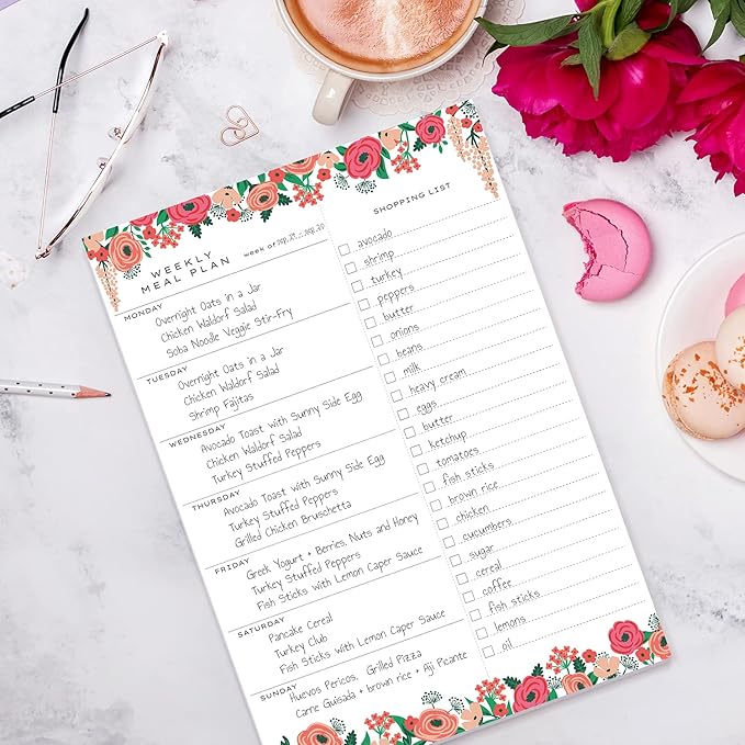 Sweetzer & Orange Floral Weekly Meal Planner and Grocery List Magnetic Notepad. 7x10” Meal Planning Pad with Tear Off Shopping List. Plan Weekly Menu Food for Weight Loss or Dinner List for Family!