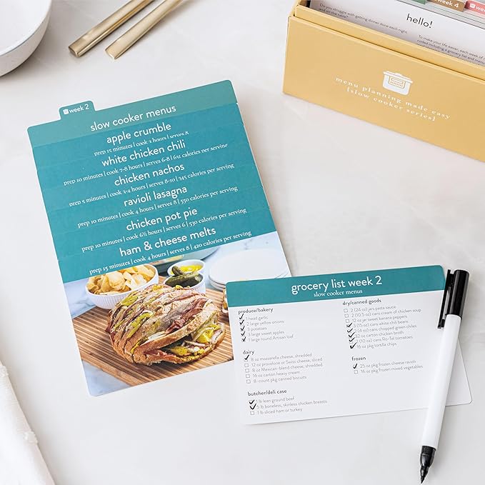 PPP Meal Planner with 72 Photo Recipe Cards (Slow Cooker) - Weekly Menu Planner | Recipe Box | 12 Reusable Grocery Lists | 5 Blank Cards | Card Protectors | Easy Recipe Ideas with Pictures