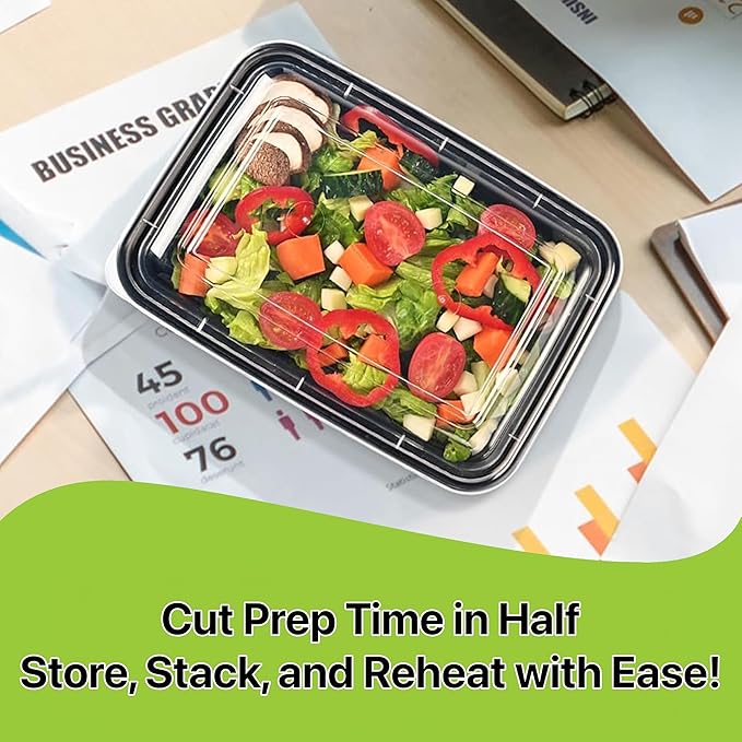 Meal Prep Containers [50 Set] 32 oz with Lids, 1 compartment, Stackable, Reusable, Leakproof, Food Safe, Microwave, Freezer & Dishwasher Safe for Food Prep Storage Bento Box (50 Set, 32 oz)