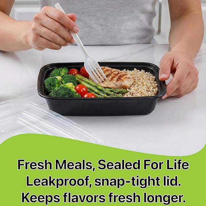 Meal Prep Containers [50 Set] x [28 oz] with Lids, 1 compartment, Stackable, Reusable, Leakproof, Food Safe, Microwave, Freezer & Dishwasher Safe for Food Prep Storage Bento (50 Set, 28 oz)