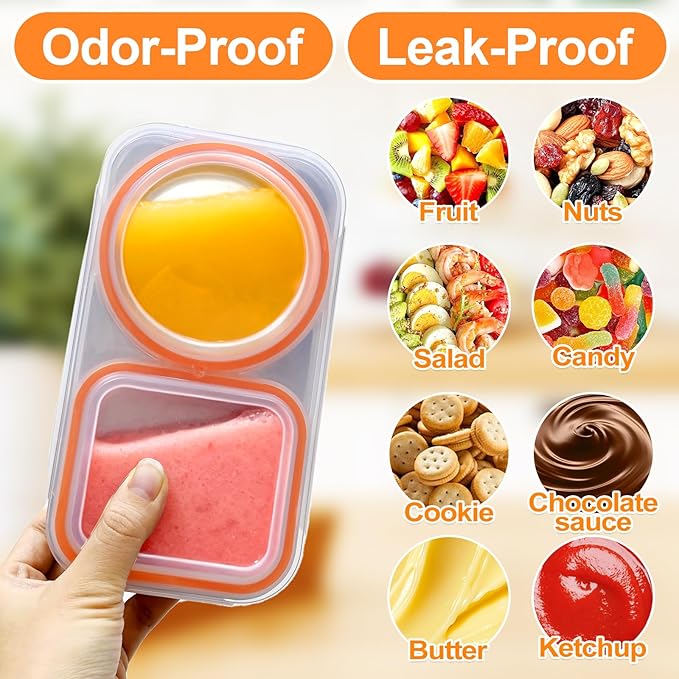 3 Pack Stainless Steel Snack Containers, 2 Compartment Stainless Steel Lunch Box with Lids, Leakproof Reusable Metal Bento Box for Meal Prep Food Storage & Travel Picnics Work