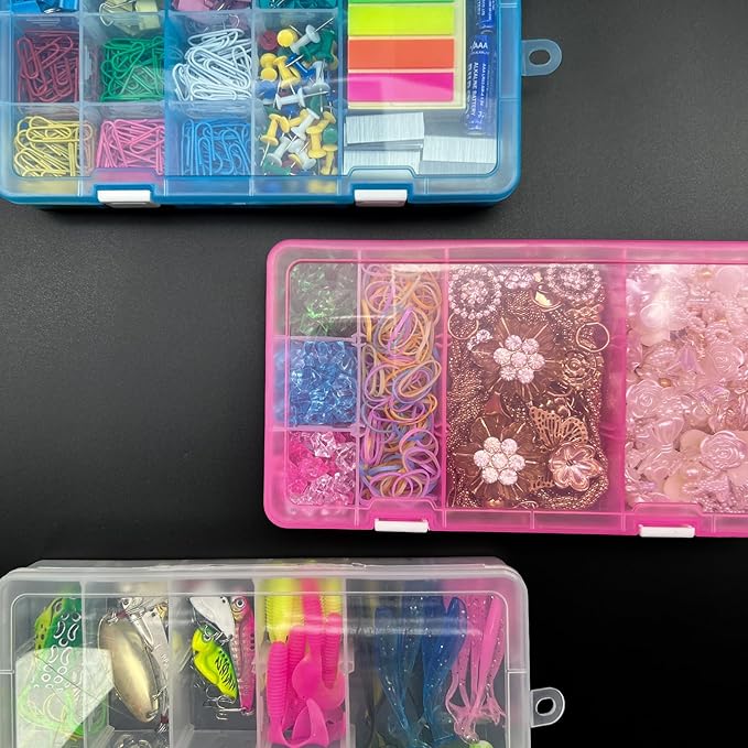 DUOFIRE Plastic Organizer Container Storage Box Adjustable Divider Removable Grid Compartment for Jewelry Beads Earring Tool Fishing Hook Small Accessories(18 grids, Pink X 2)