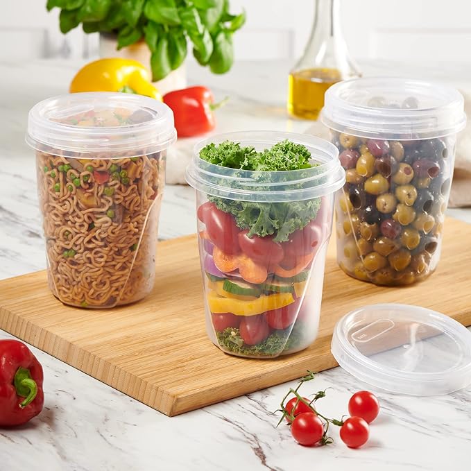 PLASTICPRO 12 Pack Twist Cap Food Storage Containers with Clear Screw on Lid- 32 oz Reusable Meal Prep Containers - Freezer and Microwave Safe Clear Plastic Food Storage