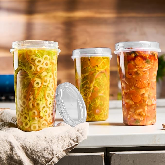 PLASTICPRO 12 Pack Twist Cap Food Storage Containers with Clear Screw on Lid- 48 oz Reusable Meal Prep Containers - Large Freezer Containers Microwave Safe Clear Plastic Food Storage