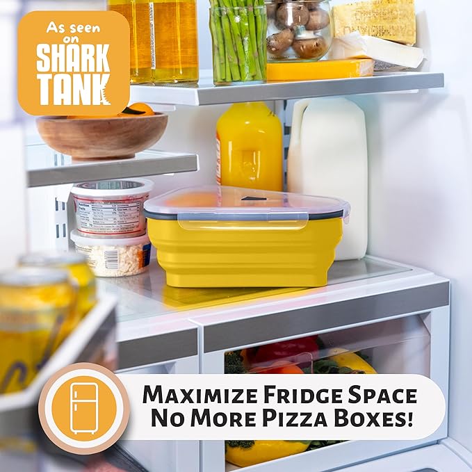 The Perfect Pizza Pack™ - Reusable Pizza Storage Container with 5 Microwavable Serving Trays - BPA-Free Adjustable Pizza Slice Container to Organize & Save Space, Yellow