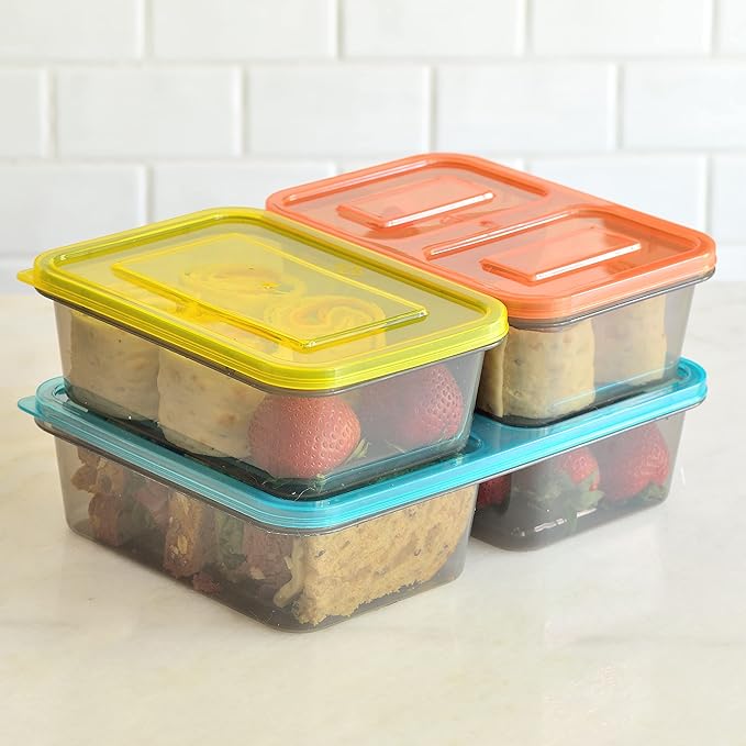 Youngever 9 Sets Thick Bento Lunch Box, Meal Prep Containers, Reusable Plastic Food Storage Container Boxes Container Boxes (3 Size)