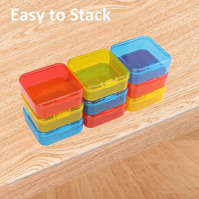 Mathtoxyz Bead Organizer Box(Red,Yellow,Blue), 30Pcs Small Bead Organizers and Storage Plastic Cases Mini Clear Containers Boxes with Hinged Lid and Rectangle for Bracelet Making DIY Jewelry Craft
